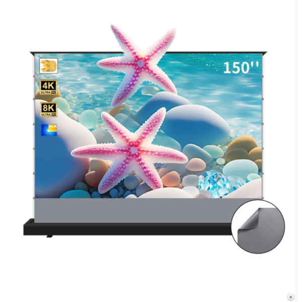 150インチ 電動 ALR CLR ローラブル床上昇型プロジェクタースクリーン - グレークリスタル、アンビエントライト拒否、HD 3D 4K 長距離投射