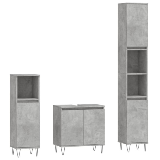 vidaXL Bathroom Cabinet Set Sink Cabinet 3-Piece Set Cement Grey Engineered Wood