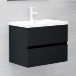 vidaXL Black Engineered Wood Sink Cabinet with White Ceramic Basin, 60x38.5x45 cm, with Overflow Hole, 3071541