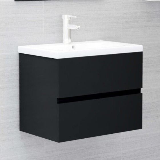 vidaXL Black Engineered Wood Sink Cabinet with White Ceramic Basin, 60x38.5x45 cm, with Overflow Hole, 3071541