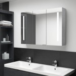 vidaXL LED Bathroom Mirror Cabinet Cement Grey - Wall-Mounted Vanity, 3 Doors, 5 Shelves, LED Lighting, 89x14x62 cm (326525)